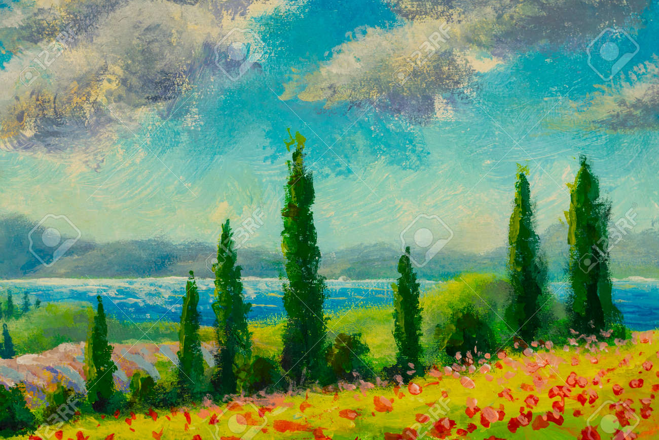 絵画 お花畑 風景画 アクリル画 原画（花の絵 風景画 アクリル画